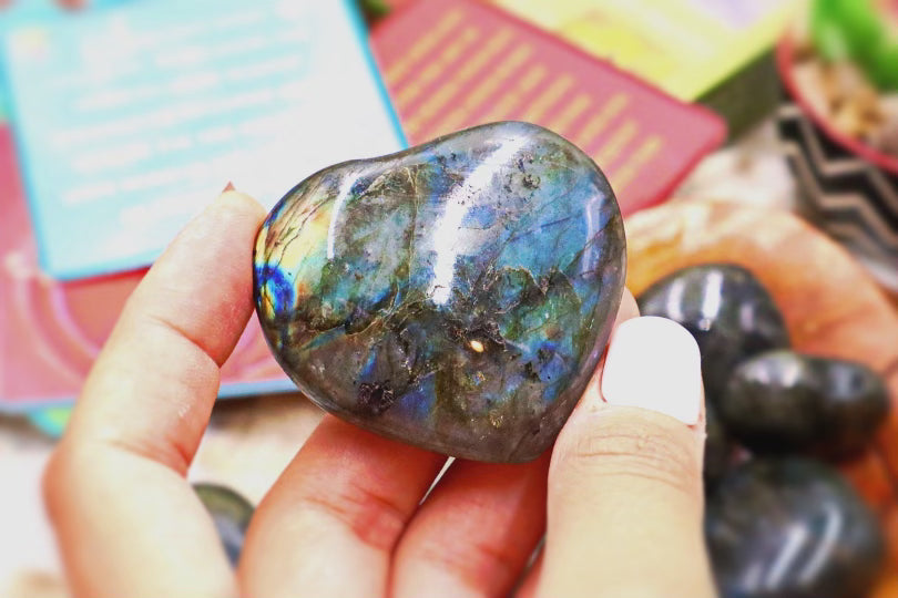 Labradorite Crystal Heart Carvings