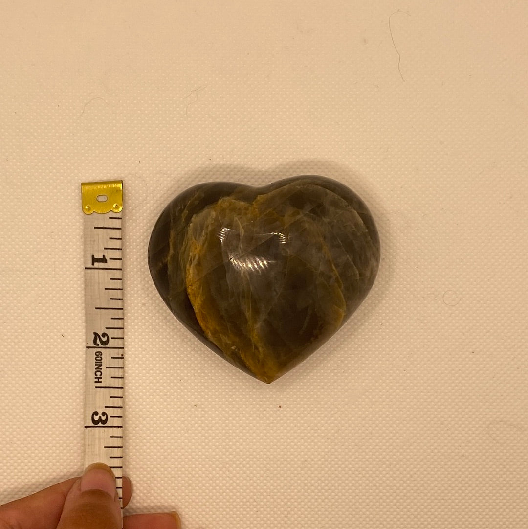 Black Moonstone Puffer Heart