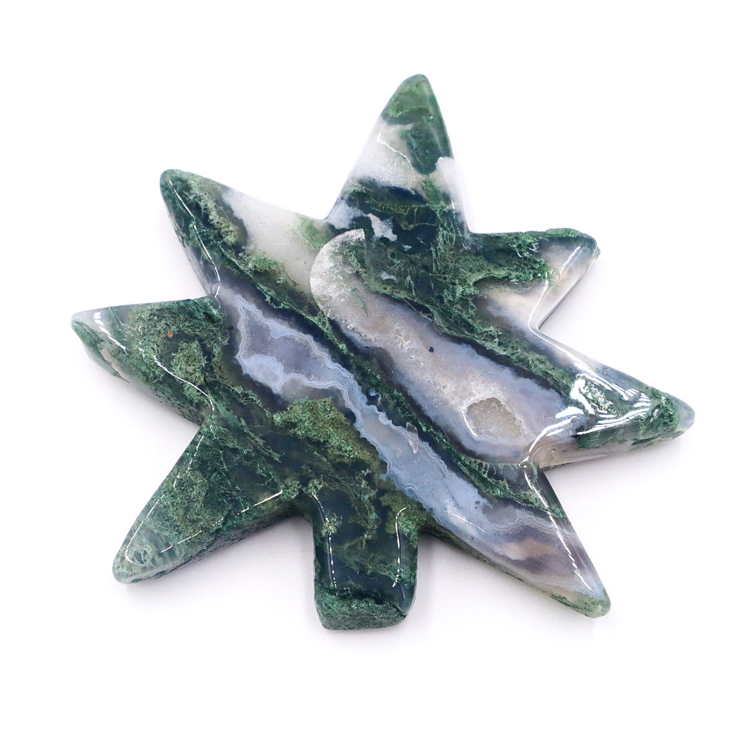 Moss agate Crystal Leaf Carvings